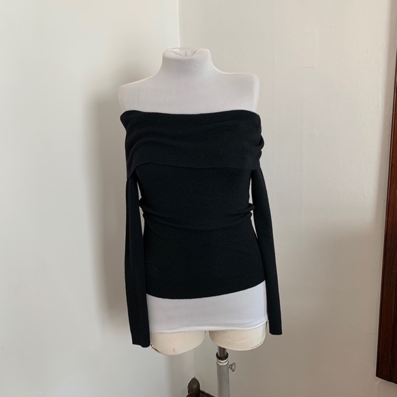 NWT Studio By The Workshop Black Off Shoulder Soft Wool Blend Sweater NEW S Rib - Picture 2 of 16